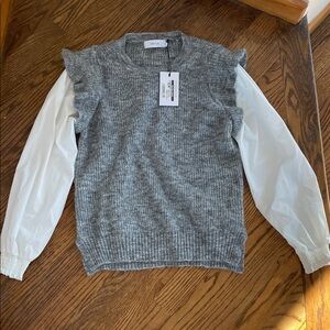 Greylin Gray Crewneck Sweater with White Sleeves